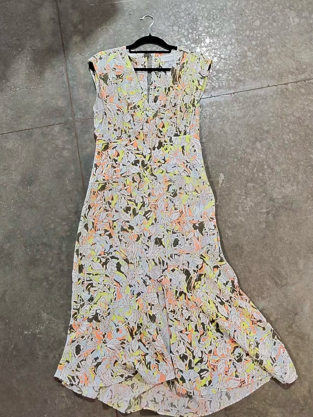 Equipment Femme 100% Silk Floral High Low Midi Dress Abstract Print Size 8
